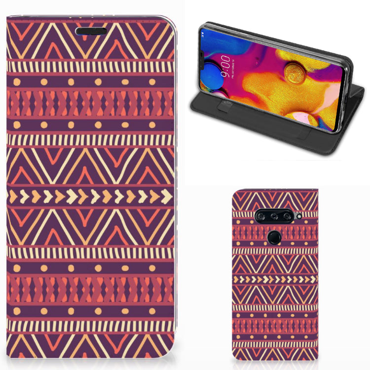 LG V40 Thinq Hoesje met Magneet Aztec Paars