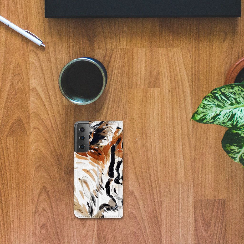 Bookcase Samsung Galaxy S21 Watercolor Tiger - B2C Telecom