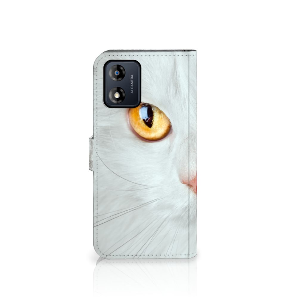 Motorola Moto E13 4G Telefoonhoesje met Pasjes Witte Kat