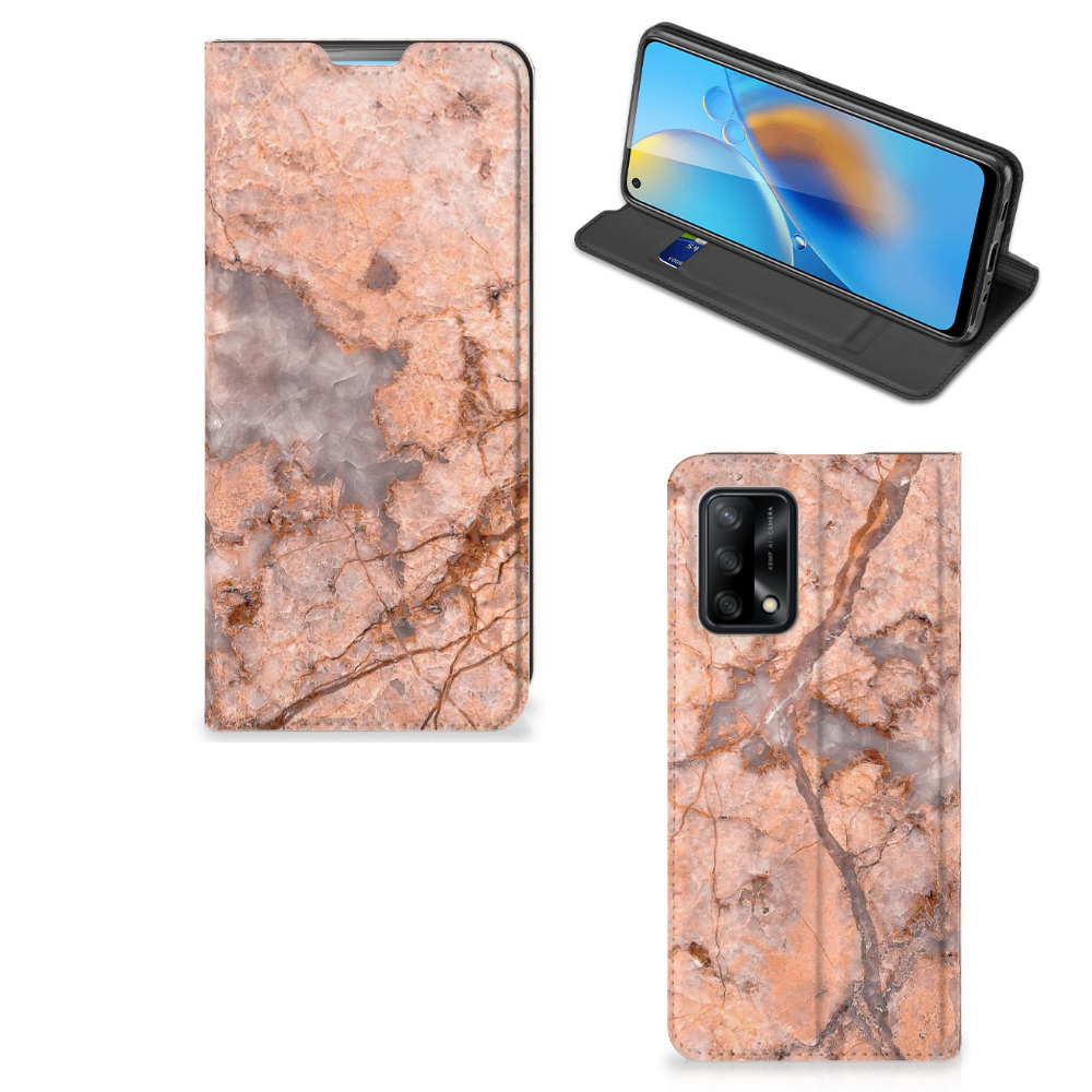 OPPO A74 4G Standcase Marmer Oranje - B2C Telecom