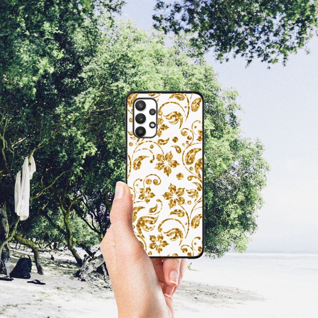 Samsung Galaxy A32 5G Bloemen Hoesje Gouden Bloemen B2C Telecom