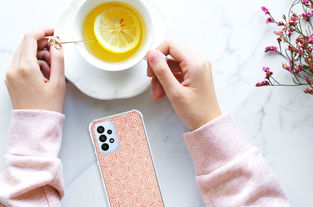 Samsung Galaxy A23 Doorzichtige Silicone Hoesje Pattern Orange - B2C Telecom