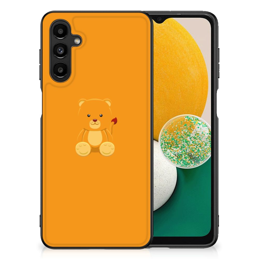 Samsung Galaxy A14 5G Hoesje Baby Beer met schattige beer illustratie op oranje achtergrond