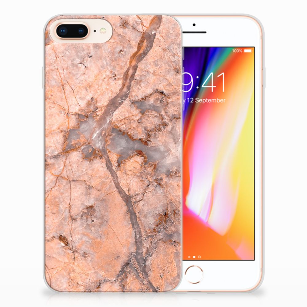 Apple iPhone 7 Plus | 8 Plus TPU Siliconen Hoesje Marmer Oranje