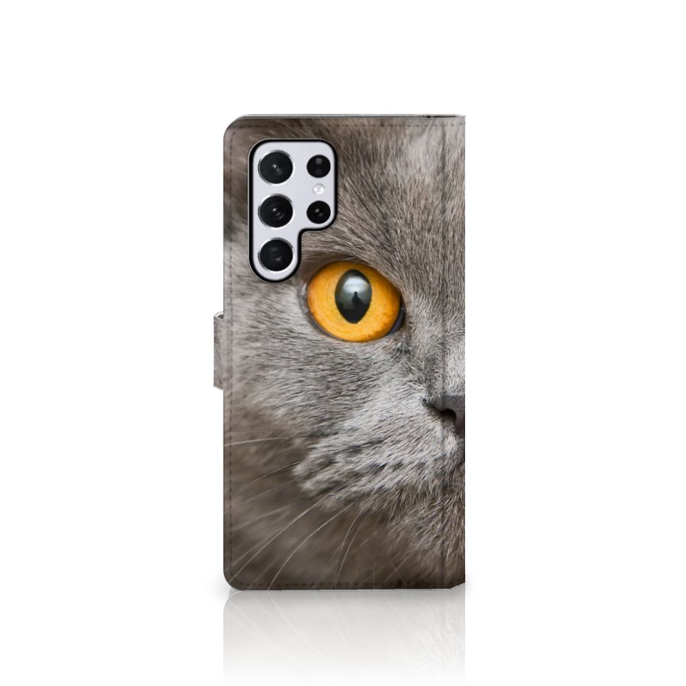Telefoonhoesje met Pasjes Samsung Galaxy S22 Ultra Britse Korthaar met afbeelding van een kattenoog.