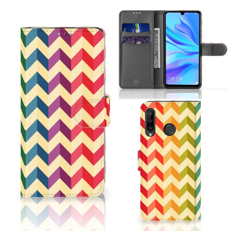 Huawei P30 Lite (2020) Telefoon Hoesje Zigzag Multi Color