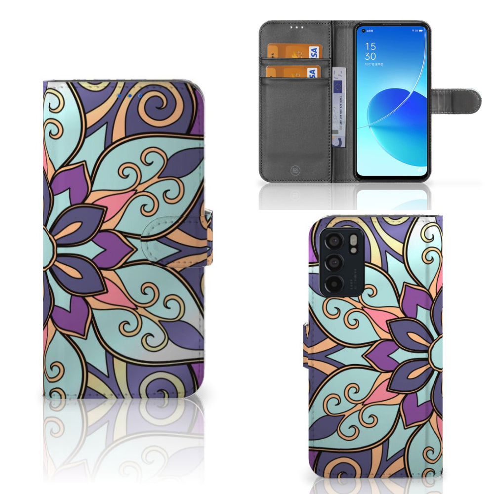 OPPO Reno6 5G Hoesje Purple Flower