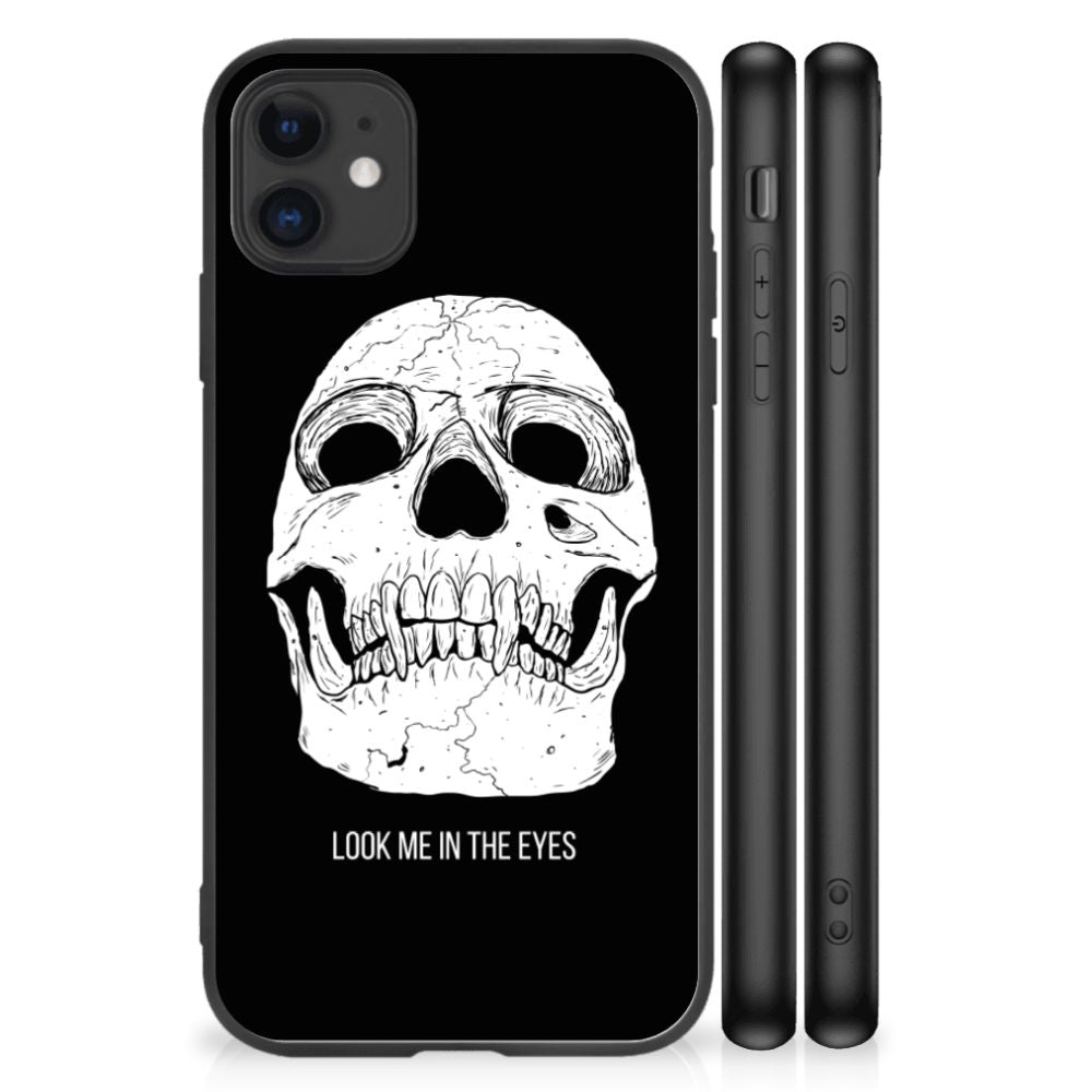 Telefoonhoesje iPhone 11 Skull Eyes met skull print en zwarte randen, ideaal voor bescherming en stijl.