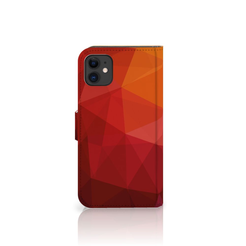 Book Case voor Apple iPhone 11 Polygon Red met abstracte vormen en kleurenverloop van donker naar licht.