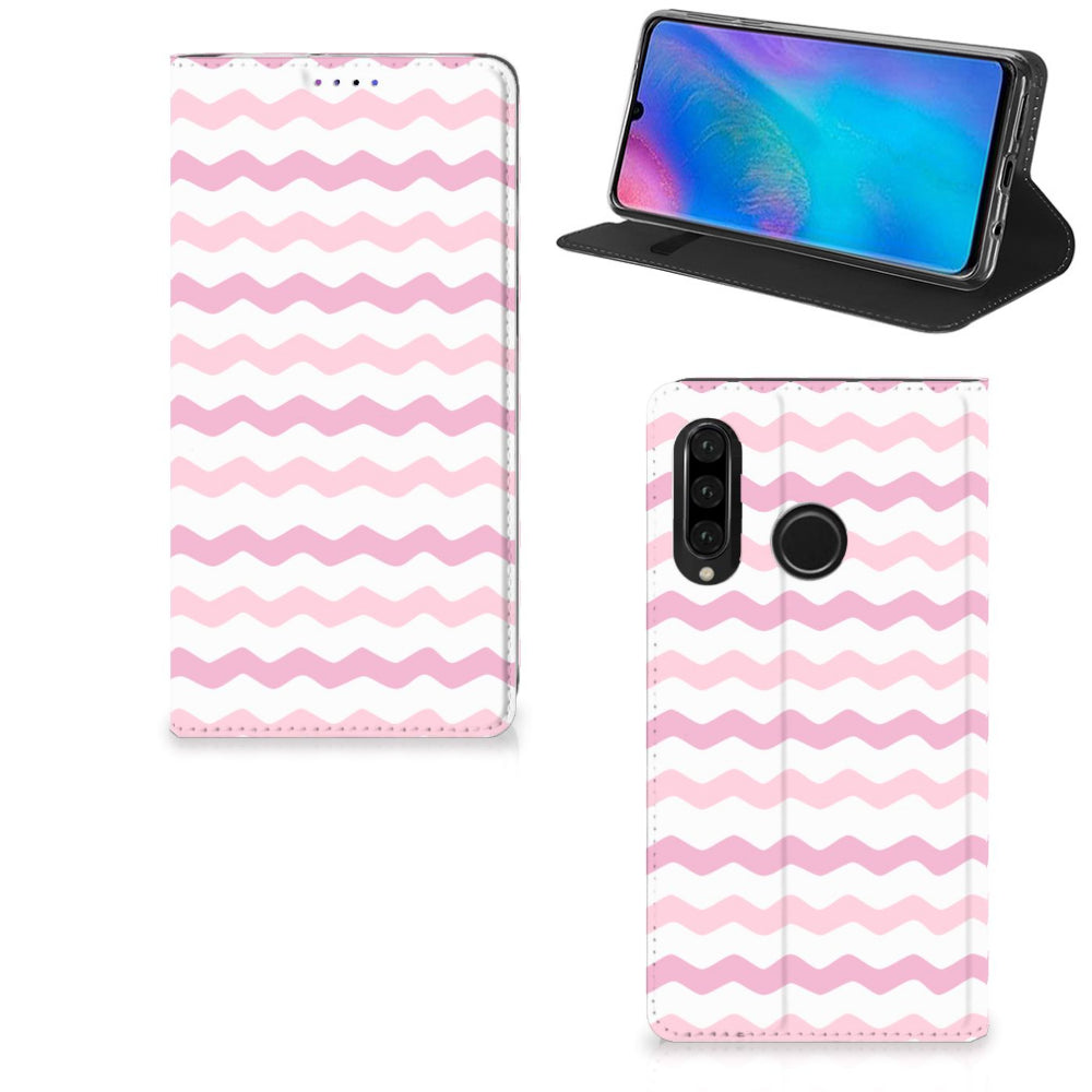 Huawei P30 Lite New Edition Hoesje met Magneet Waves Roze