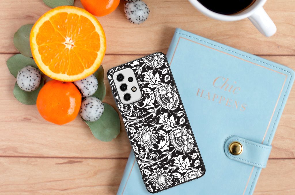 Samsung Galaxy A23 Bloemen Hoesje Black Flowers B2C Telecom