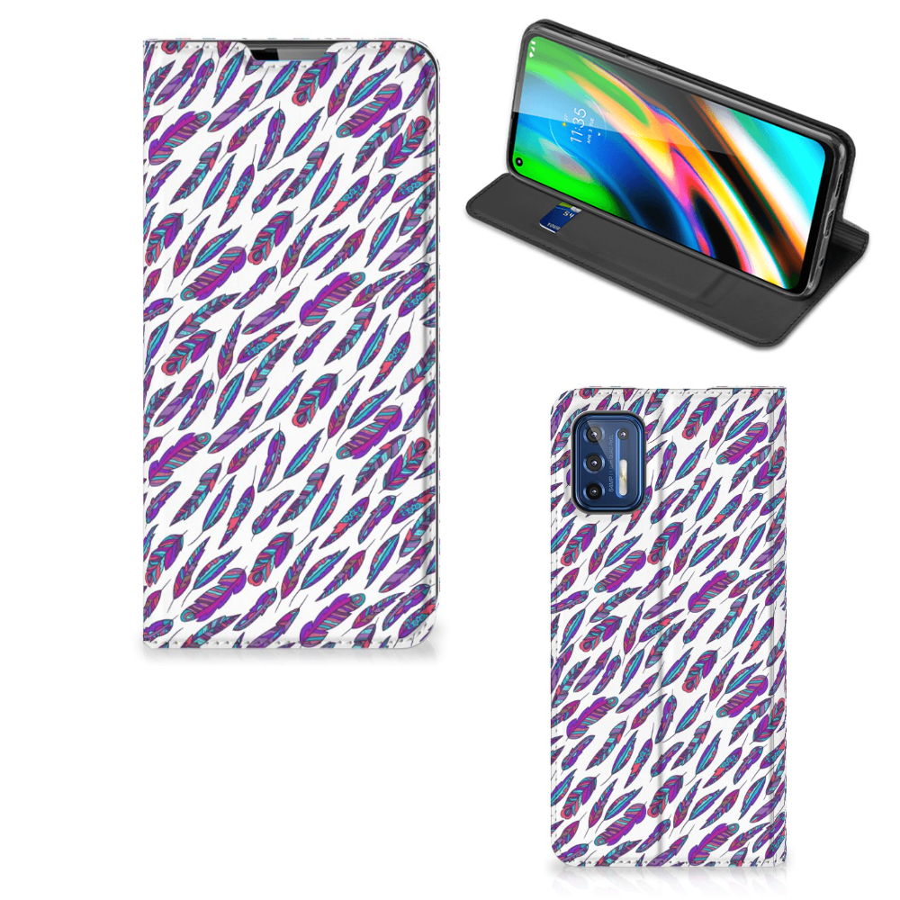 Motorola Moto G9 Plus Hoesje met Magneet Feathers Color - B2C Telecom