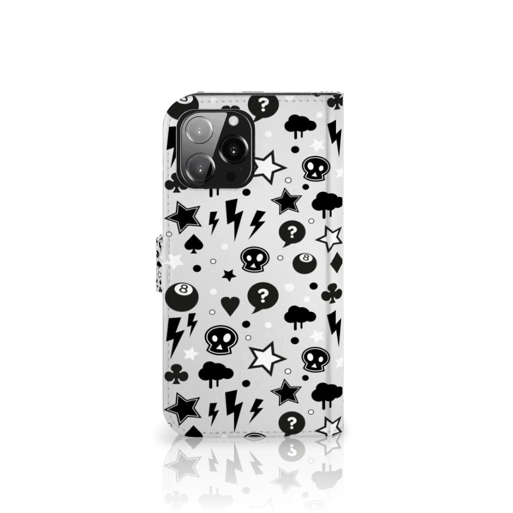 Telefoonhoesje met Naam iPhone 13 Pro Max Silver Punk met unieke ontwerpen zoals bliksem en sterren.