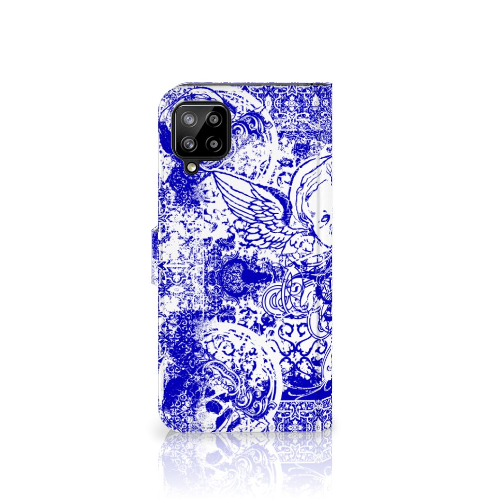 Telefoonhoesje met Naam Samsung Galaxy A12 Angel Skull Blauw
