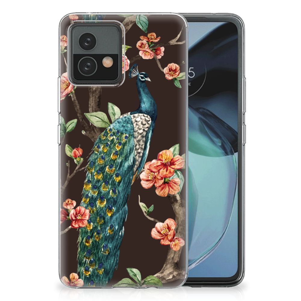 Motorola Moto G72 TPU Hoesje Pauw met Bloemen