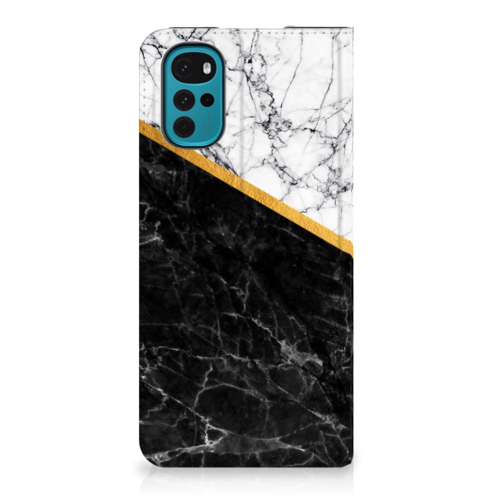 Motorola Moto G22 Standcase Marmer Wit Zwart - Origineel Cadeau Man - B2C Telecom
