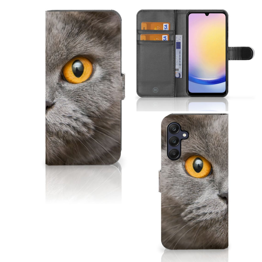 Telefoonhoesje met Pasjes Samsung Galaxy A25 Britse Korthaar met indrukwekkend kattendesign