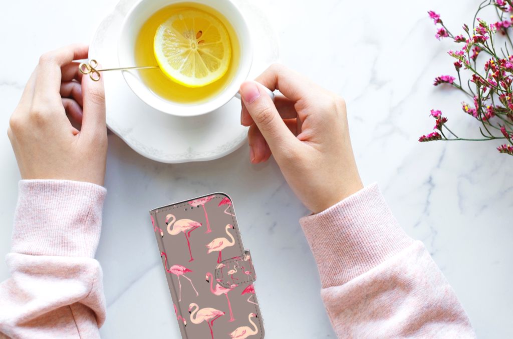 Apple iPhone 12 Mini Telefoonhoesje met Pasjes Flamingo