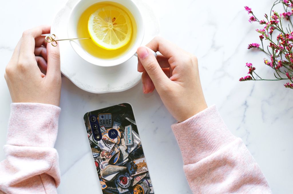 Motorola Moto G8 Power Lite Siliconen Hoesje met foto Badges B2C Telecom