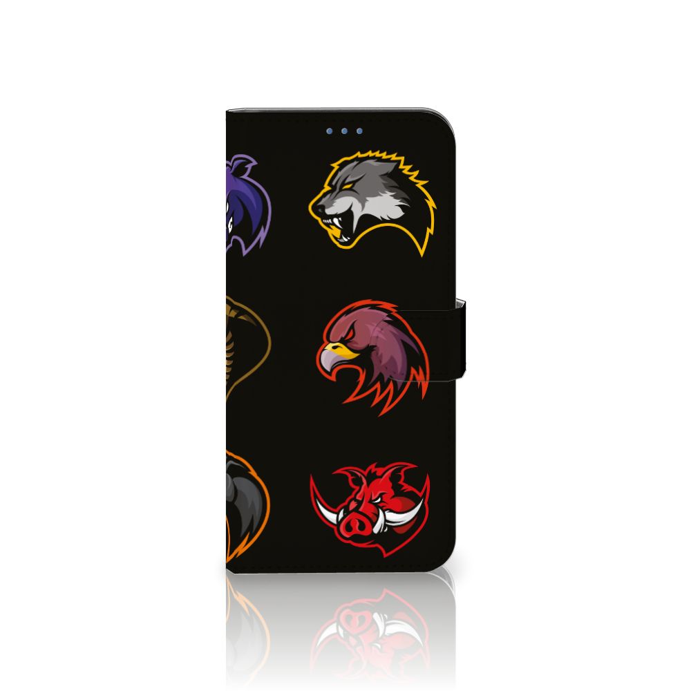 Xiaomi 11 Lite 5G NE | Mi 11 Lite Leuk Hoesje Cartoon met verschillende cartoon dieren hoofd logo's op zwarte achtergrond.