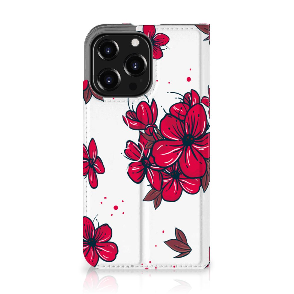 iPhone 13 Pro Smart Cover Blossom Red met rode bloesem en witte achtergrond 🌸
