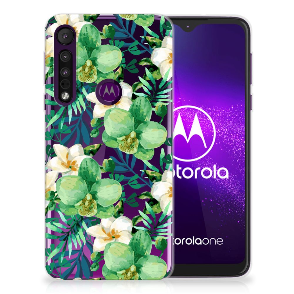 Motorola One Macro TPU Case Orchidee Groen