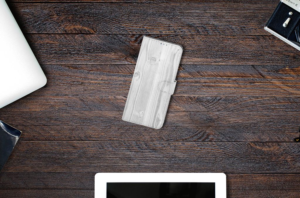Motorola Moto G9 Plus Book Style Case White Wood