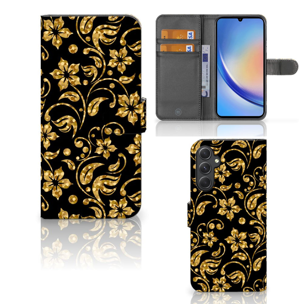 Samsung Galaxy A24 4G Hoesje Gouden Bloemen