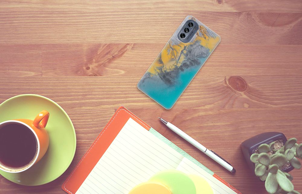 Motorola Moto G62 5G TPU Siliconen Hoesje Marble Blue Gold B2C Telecom
