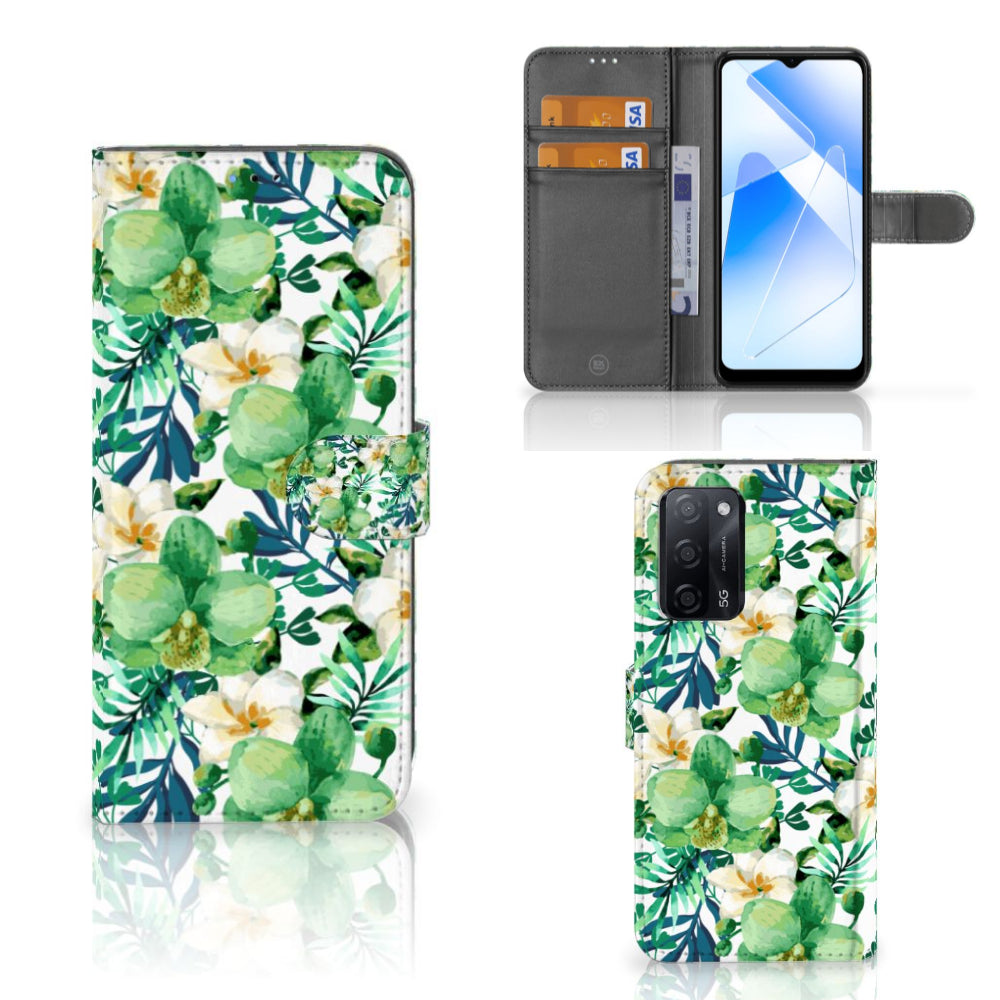 OPPO A16/A16s/A54s Hoesje Orchidee Groen