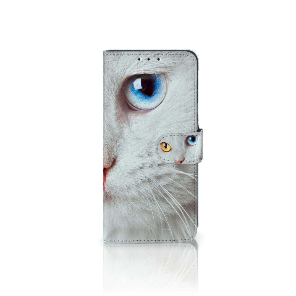 Alcatel 1S 2020 Telefoonhoesje met Pasjes Witte Kat