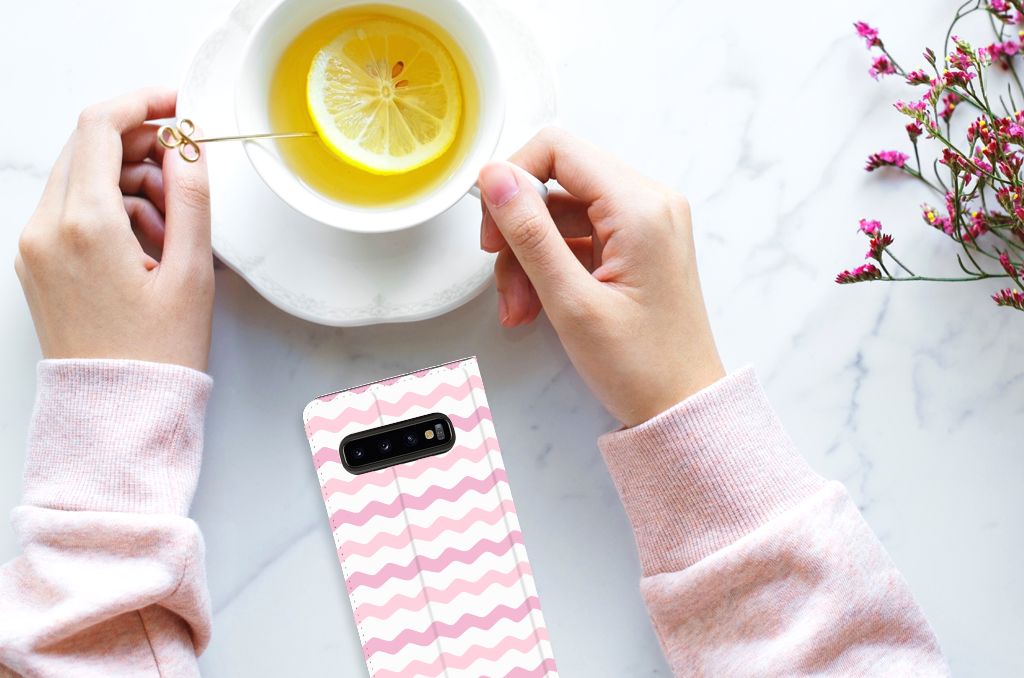 Samsung Galaxy S10 Hoesje met Magneet Waves Roze