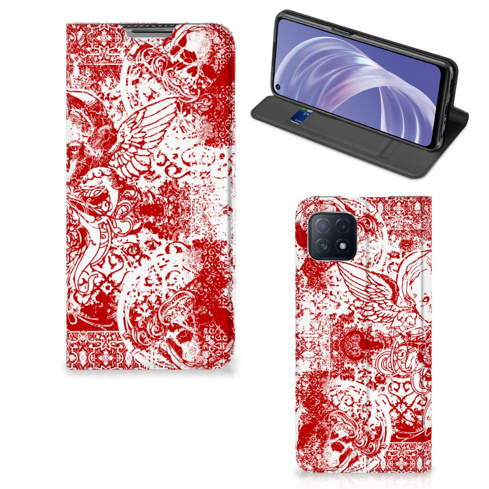 Mobiel BookCase OPPO A73 5G Angel Skull Rood