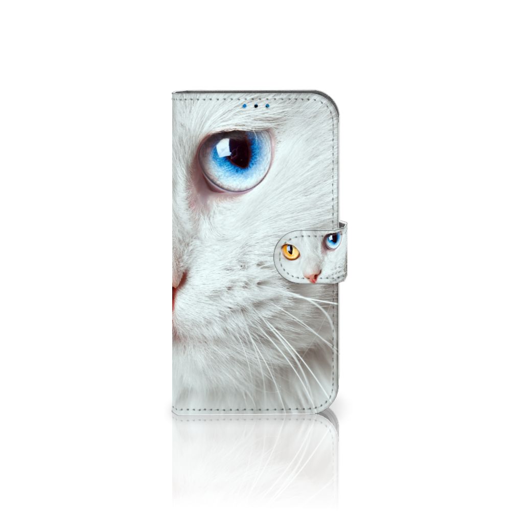 iPhone 14 Pro Telefoonhoesje met Pasjes Witte Kat