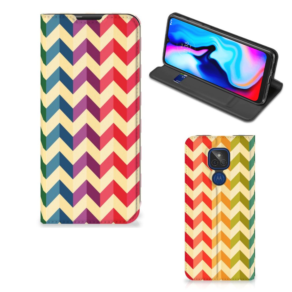 Motorola Moto G9 Play Hoesje met Magneet Zigzag Multi Color - B2C Telecom