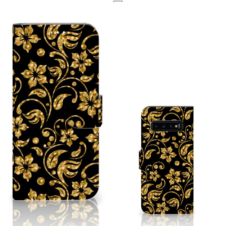 Samsung Galaxy S10 Plus Hoesje Gouden Bloemen