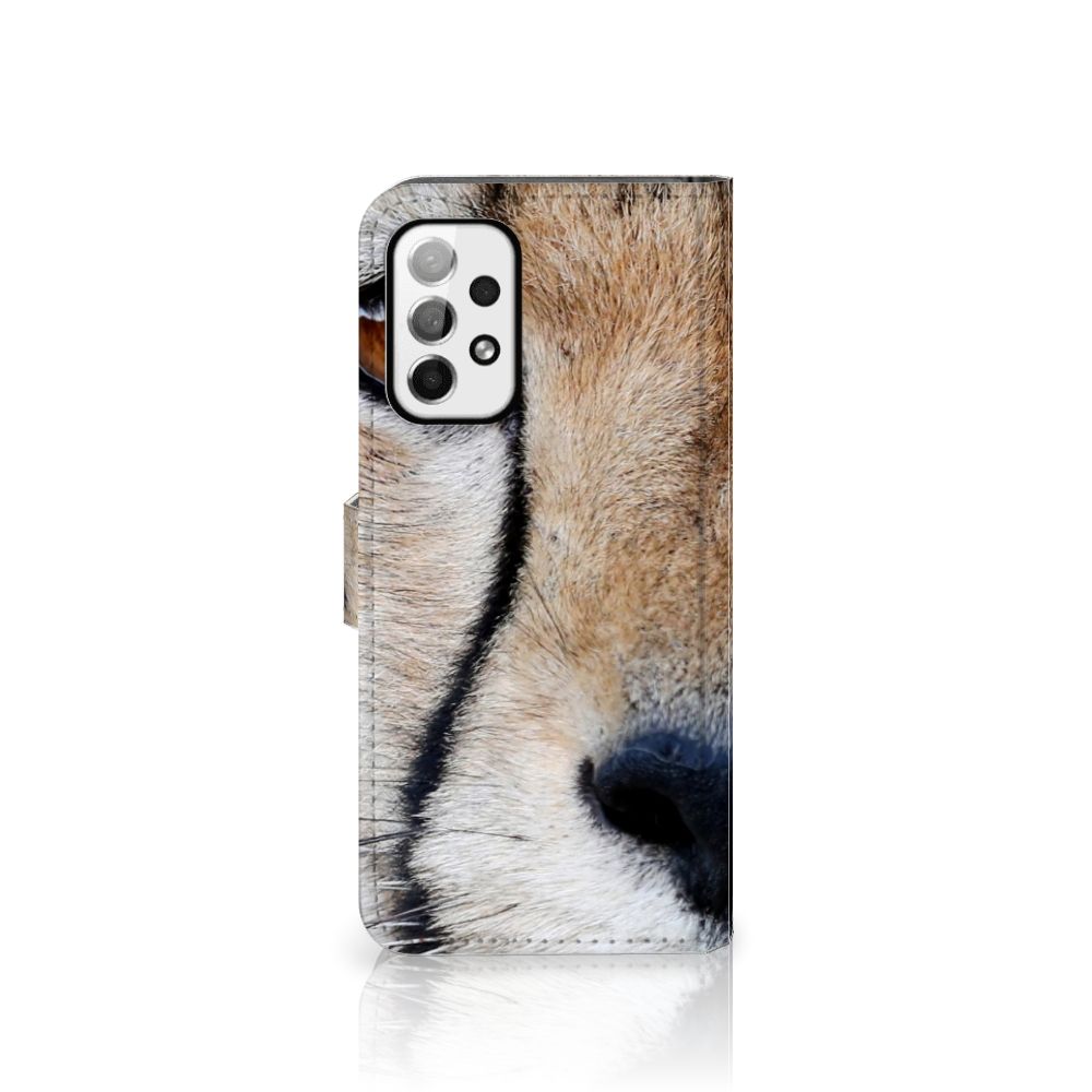 Samsung Galaxy A73 5G Telefoonhoesje met Pasjes Cheetah met close-up van cheeta gezicht
