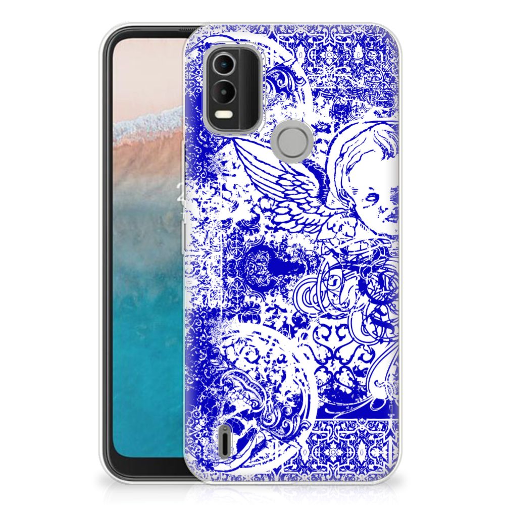 Silicone Back Case Nokia C21 Plus Angel Skull Blauw