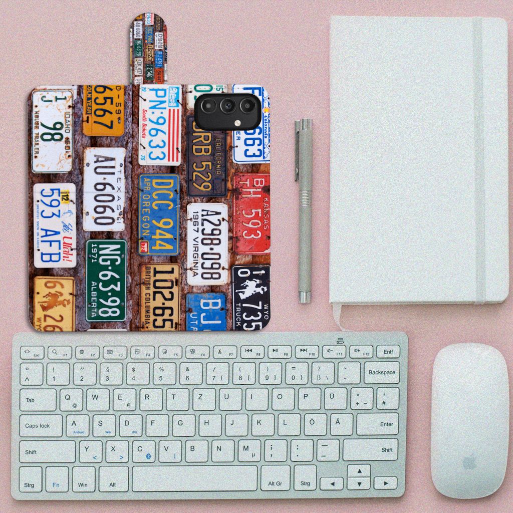 Samsung Galaxy A14 5G Telefoonhoesje met foto Kentekenplaten en kleurrijke autokentekenplaten collage