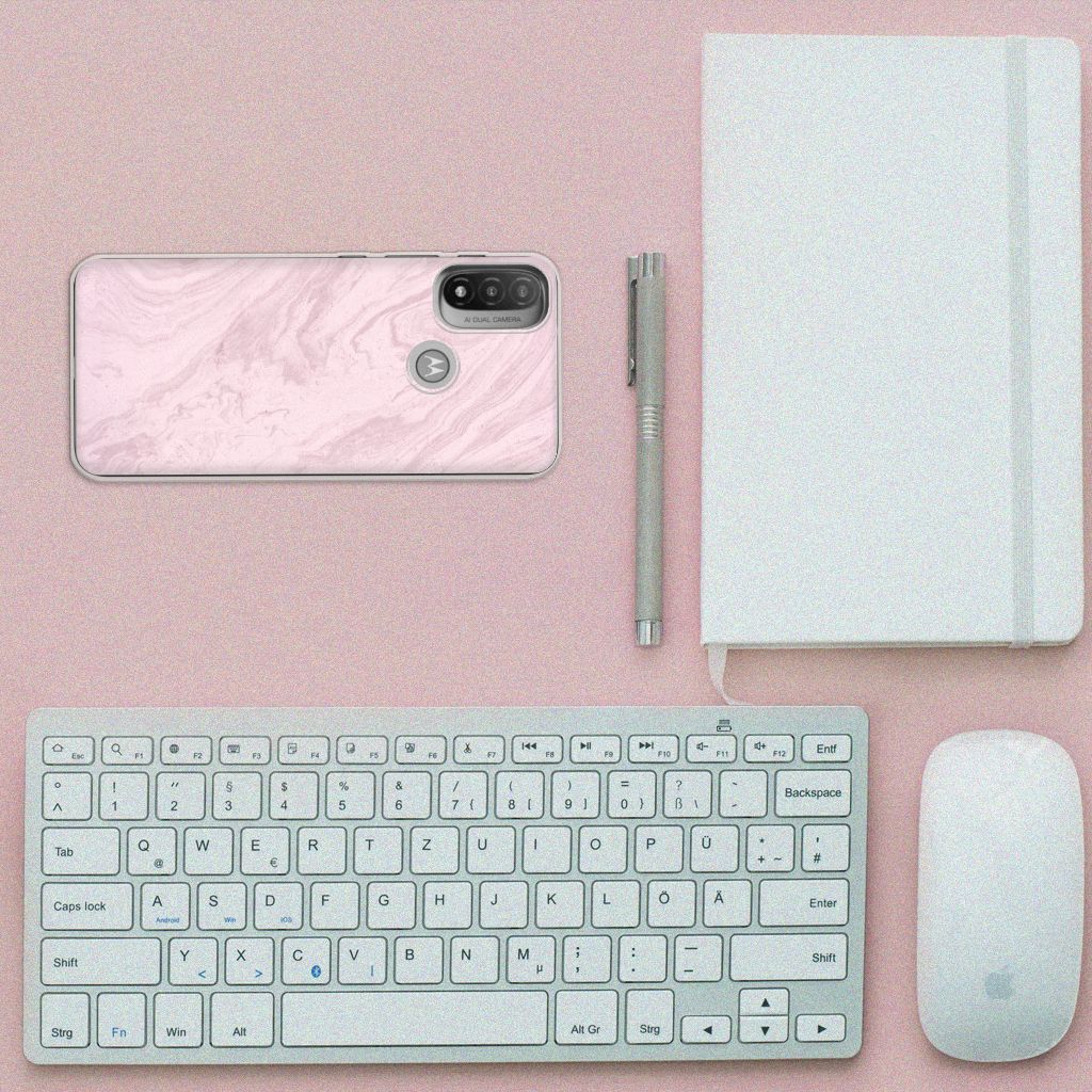 Motorola Moto E20 | E40 TPU Siliconen Hoesje Marble Pink - Origineel Cadeau Vriendin