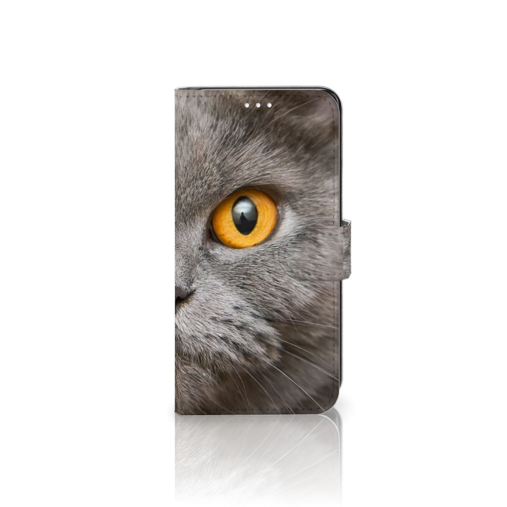 Telefoonhoesje met Pasjes Samsung Galaxy S21 FE Britse Korthaar met een close-up van een Britse korthaar kat.