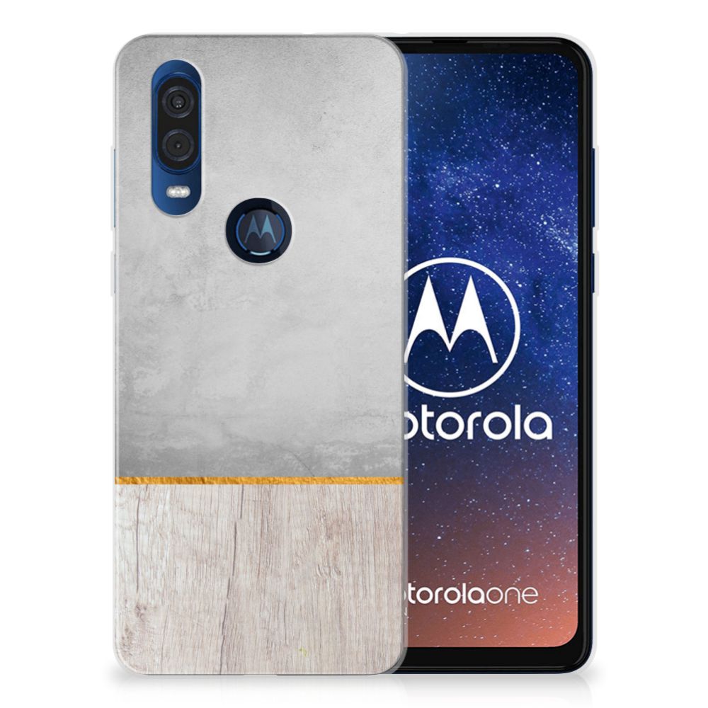 Motorola One Vision Bumper Hoesje Wood Concrete