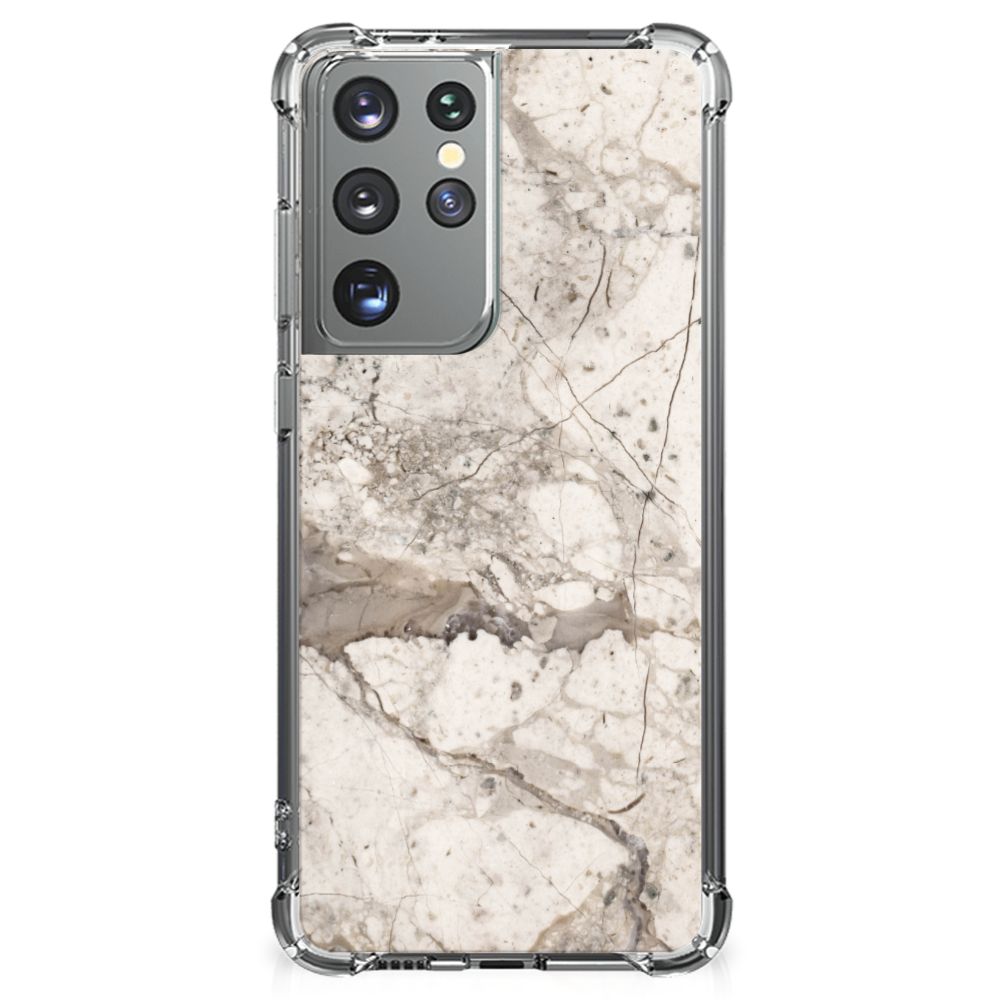 Samsung Galaxy S21 Ultra Anti-Shock Hoesje Marmer Beige B2C Telecom
