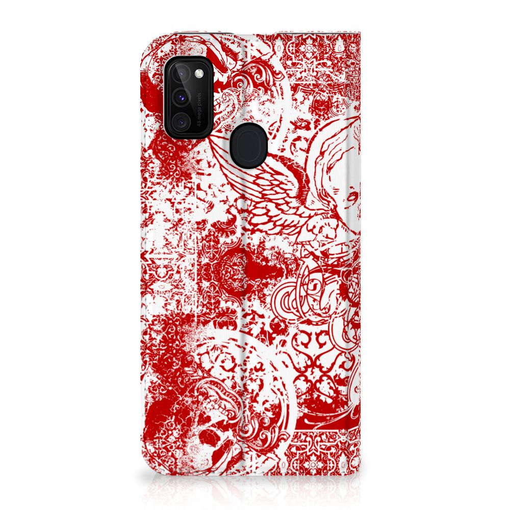 Mobiel BookCase Samsung Galaxy M30s | M21 Angel Skull Rood - B2C Telecom