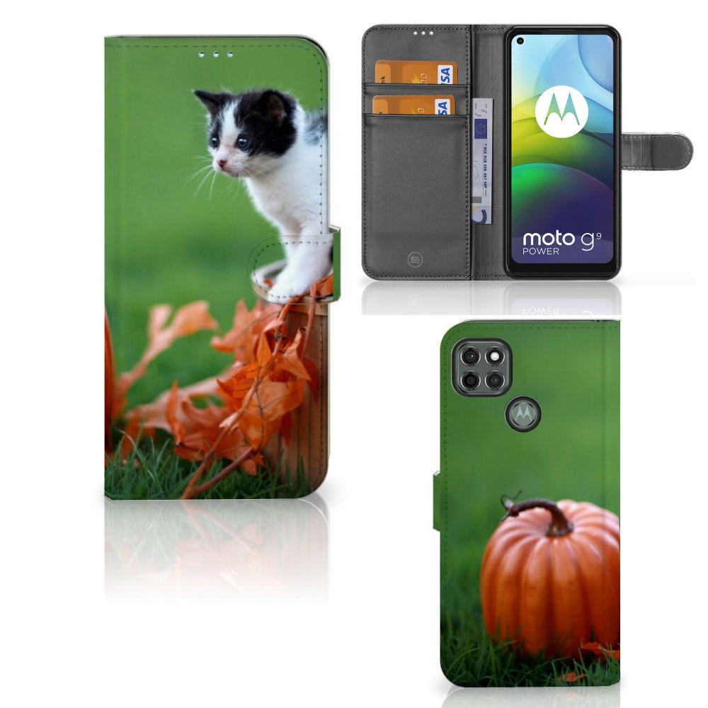 Motorola Moto G9 Power Telefoonhoesje met Pasjes Kitten