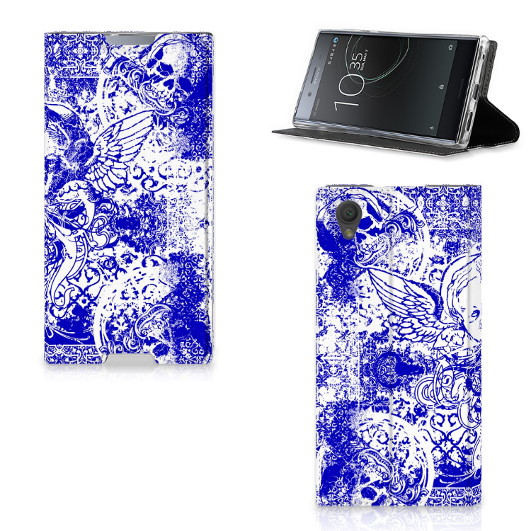 Mobiel BookCase Sony Xperia L1 Angel Skull Blauw