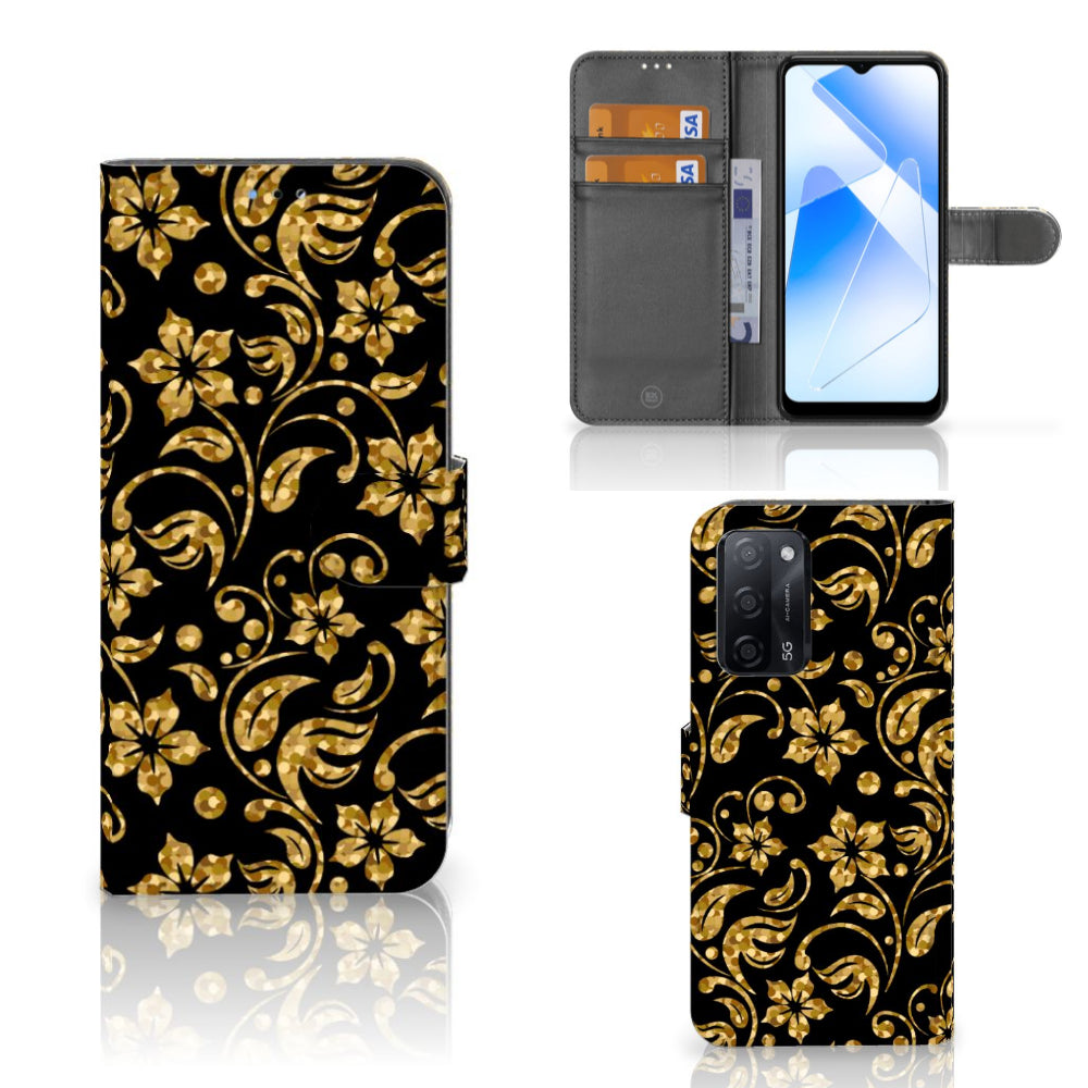 OPPO A16/A16s/A54s Hoesje Gouden Bloemen