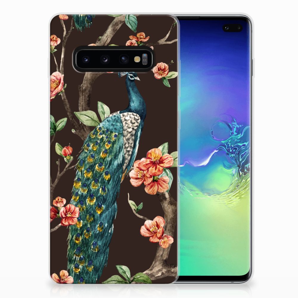 Samsung Galaxy S10 Plus TPU Hoesje Pauw met Bloemen