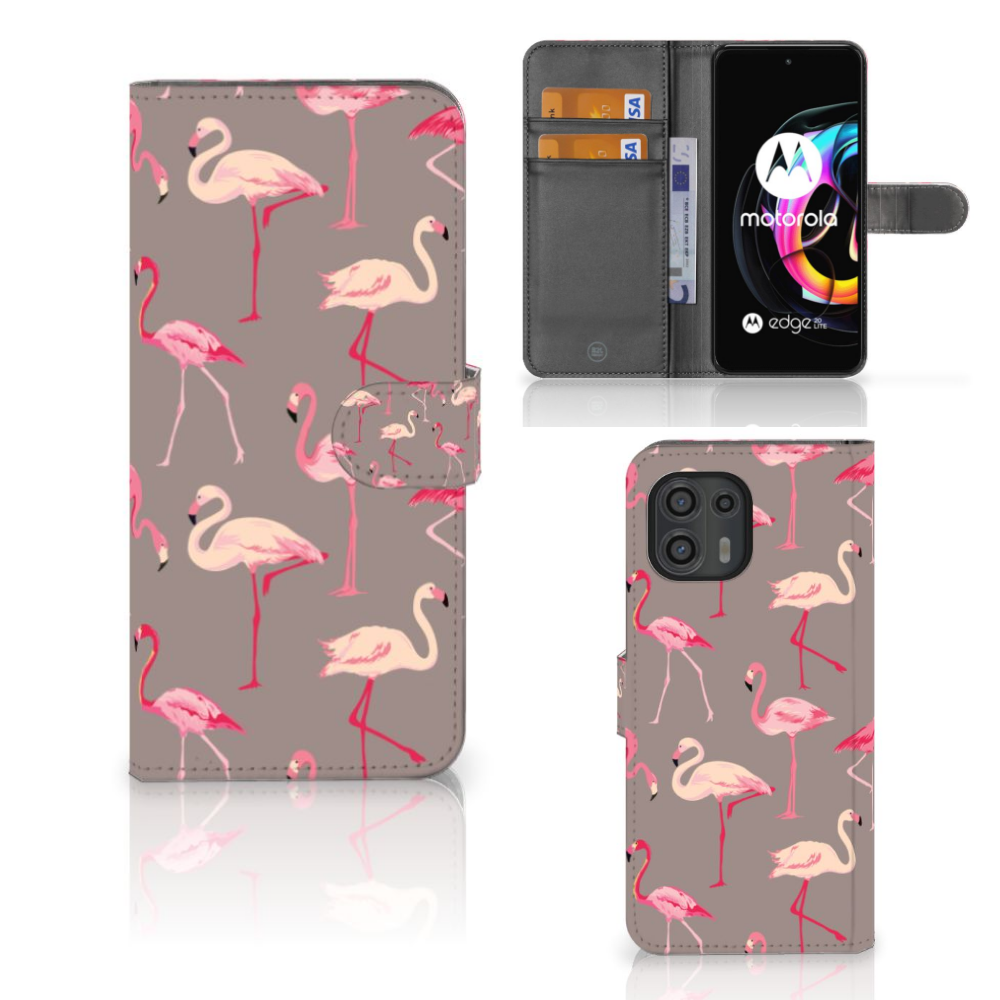 Motorola Edge 20 Lite Telefoonhoesje met Pasjes Flamingo