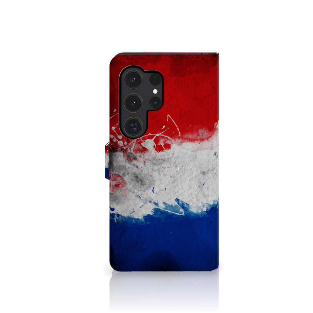 Samsung Galaxy S24 Ultra Bookstyle Case Nederland met artistiek ontwerp van de Nederlandse vlag.
